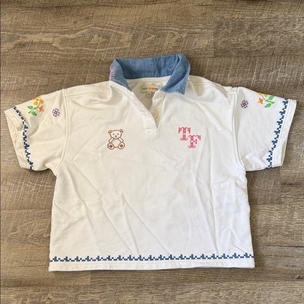 Teddy Fresh Crochet Knit Sewn Polo Size XS